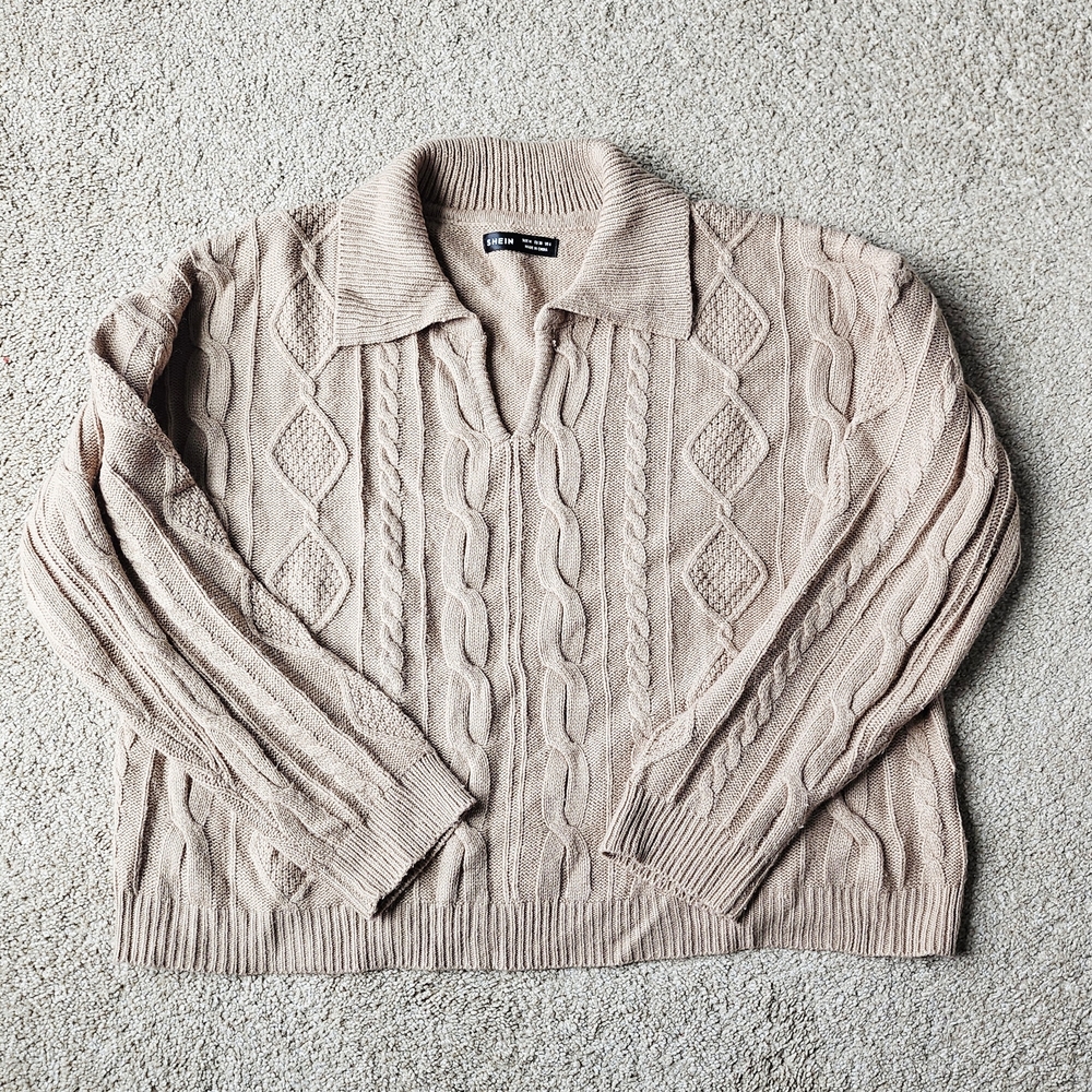 SHEIN V-Neck Tan Sweater - MEDIUM